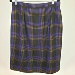 Vintage Career Guild Plaid Purple and Black Lined Pencile Skirt U.S.A. Size 16